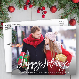 Cartão Postal Foto de Feliz Feriado - Script de Pincel Moderno