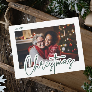Cartão Postal Foto de Feliz Natal com Letra Moderna Verde 