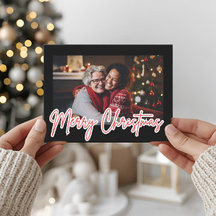 Cartão Postal Foto de Feliz Natal com Moldura Preta Moderna 