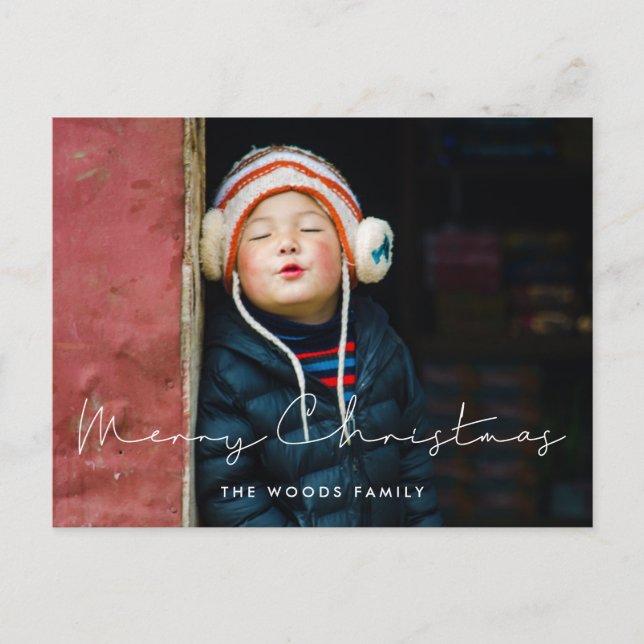 Cartão Postal Foto de Feliz Natal, manuscrita minimalista (Frente)