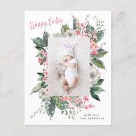 Cartão Postal Foto de Feliz Páscoa com Floral em Aquarela