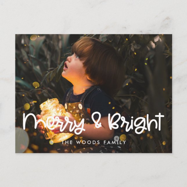 Cartão Postal Foto de Feriado e Feliz de script elegante (Frente)