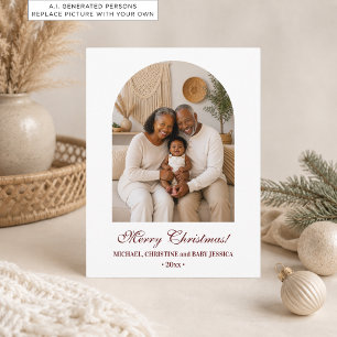 Cartão Postal Foto de Férias de Natal de Família Simples e Elega