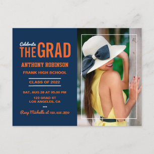 Cartão Postal Foto de Festa de formatura laranja e azul