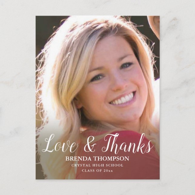 Cartão Postal Foto de Formatura Amor & Agradecimento Script Pret (Frente)