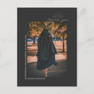Cartão Postal Foto de Formatura Arte de Linha Cinza Obrigado