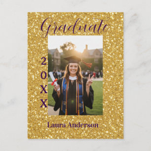 Cartão Postal Foto de formatura com brilho dourado adicionar nom