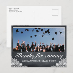 Cartão Postal Foto de formatura em renda preta com agradecimento