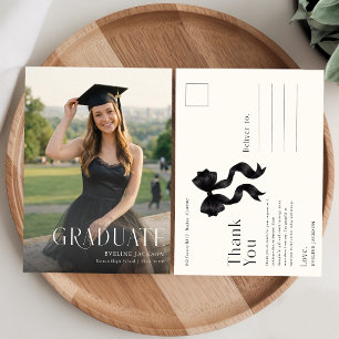 Cartão Postal Foto de Formatura Laço Preto Agradecimento de Grad