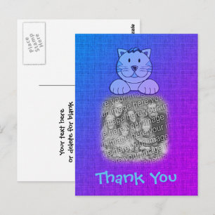Cartão Postal Foto de Gato Azul Fofa Obrigado
