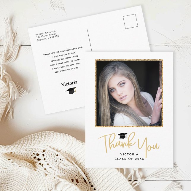 Cartão Postal Foto de Graduação com Escrita à Mão em Dourado Agr (Criador carregado)