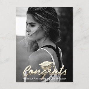 Cartão Postal Foto de Graduado Turma do Ano Nome Brilho Dourado