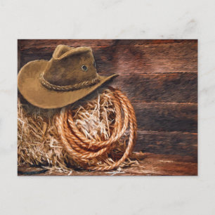 Cartão Postal Foto de Hat Rope Hay do Rustic Cowboy