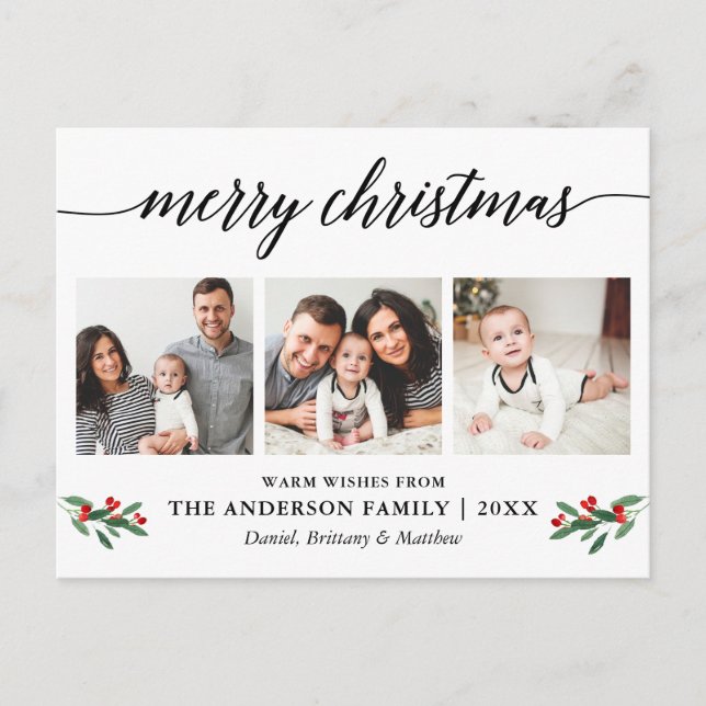 Cartão Postal Foto de Holly Christmas da Modern Calliographic 3 (Frente)