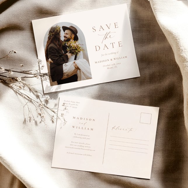 Cartão Postal Foto de marfim moderno salvar a data (Criador carregado)