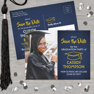 Cartão Postal Foto de marinho Azul e Graduação Dourada Salvar a 