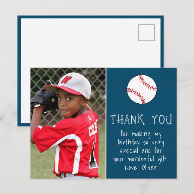 Cartão Postal Foto de Menino Beisebol Bola Obrigado Aniversário  (Frente/Verso)