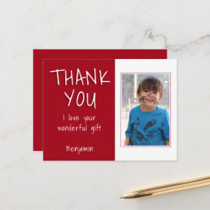 Cartão Postal Foto de Menino Vermelho Simples Obrigado Aniversár