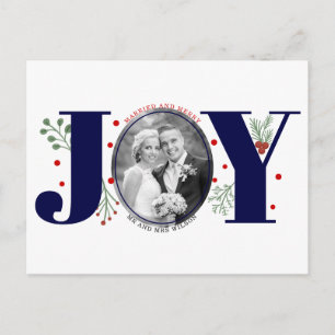 Cartão Postal Foto de Natal da JOY, marinho e casada, Feliz