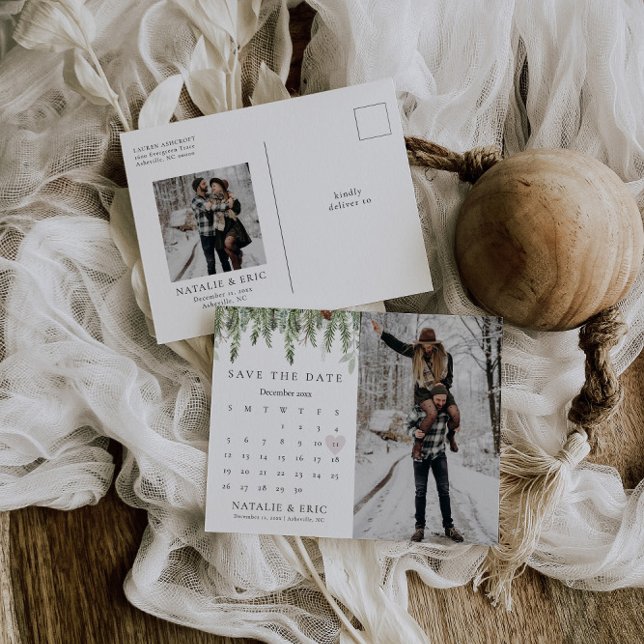 Cartão Postal Foto de Natal de Inverno Salvar Data (Criador carregado)