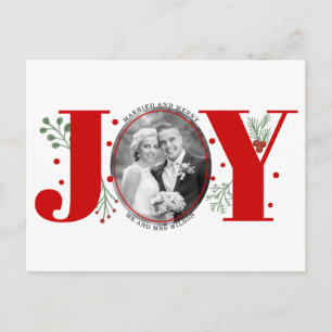 Cartão Postal Foto de Natal de JOY JOY, vermelha, casada e Feliz