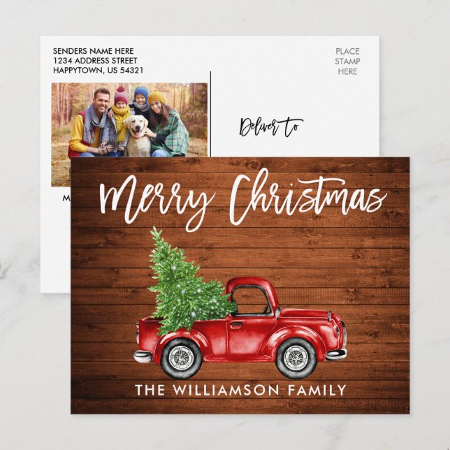 Cartão Postal Foto de Natal de Pincel de Madeira (Frente/Verso)