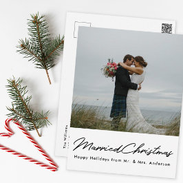 Cartão Postal Foto de Natal de Recém-Casados Minimalista Moderna