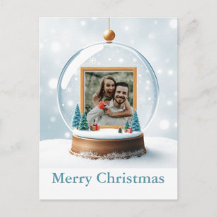 Cartão Postal Foto de Natal em Globo de Neve Personalizável