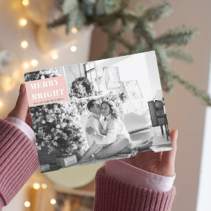 Cartão Postal Foto de Natal Família Alegre Brilhante Rosa