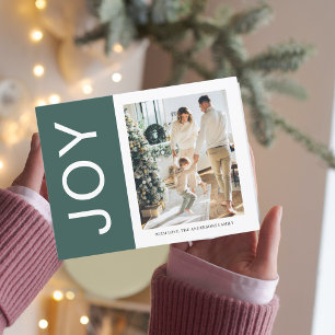 Cartão Postal Foto de Natal Família   Alegria Verde de Férias