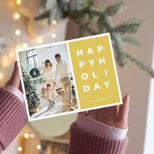 Cartão Postal Foto de Natal Família Felizes Festas Amarelo