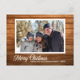 Cartão Postal Foto de Natal Família Nome Estilo de Madeira Rústi