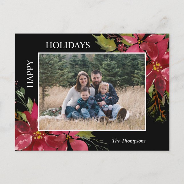 Cartão Postal Foto de Natal Feliz de Poinsettia (Frente)