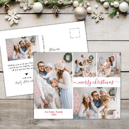 Cartão Postal Foto de Natal Múltipla do Script Vermelho Moderno 