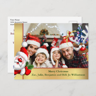 Cartão Postal Foto de Natal para a família Reindeer Papais noeis