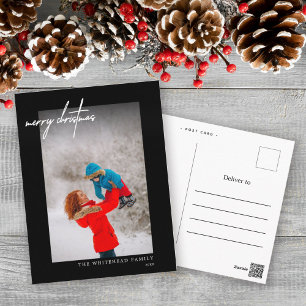 Cartão Postal Foto de Natal Simples e Branca Preta
