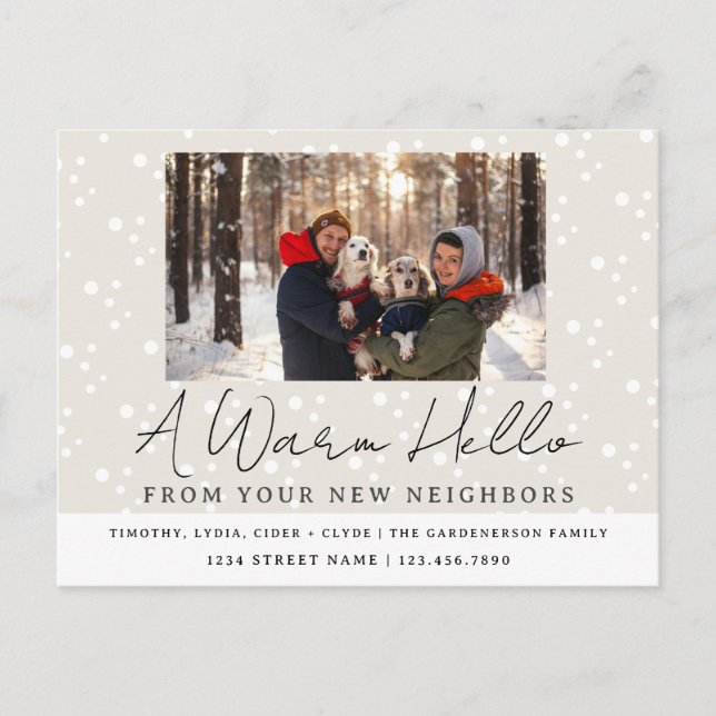 Cartão Postal Foto de Novos Vizinhos na Neve de Inverno  (Frente)