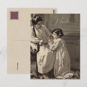 Cartão Postal Foto de Oração de Meninas Vitorianas na Hora de Do