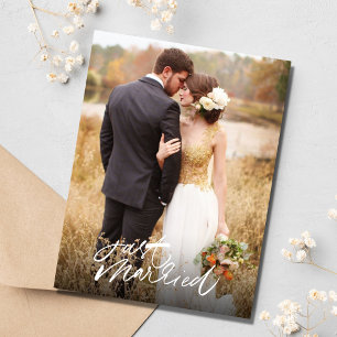 Cartão Postal Foto de Recém-Casados Casamento Agradecimento em B
