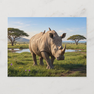 Cartão Postal Foto de rinoceronte enorme vagando pelas planícies