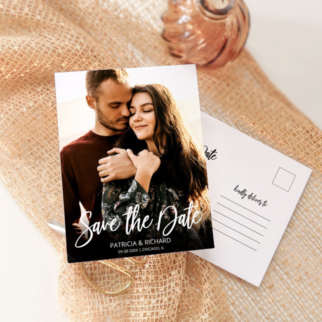 Cartão Postal Foto de Salvar a Data de Casamento com Roteiro Mod (Criador carregado)