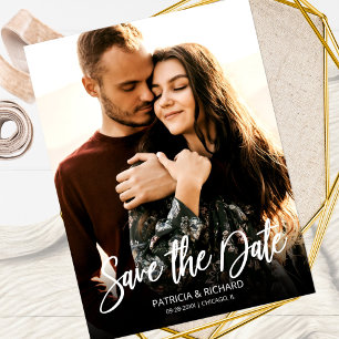 Cartão Postal Foto de Salvar a Data de Casamento com Roteiro Mod