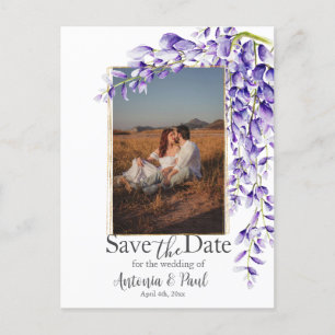 Cartão Postal Foto de Salvar a Data de Flores de Wisteria em Aqu