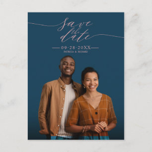 Cartão Postal Foto de Save The Date de Casamento com Caligrafia