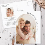 Cartão Postal Foto De Script De Arch Elegante Moderno Salva A Da<br><div class="desc">Esta 2 foto salvou a data do cartão postal apresenta uma foto arquivada moderna na frente e uma segunda foto retangular no verso. O design oferece texto que se curva ao longo da borda da imagem é acentuado com um elegante script manuscrito.</div>