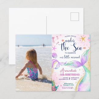 Cartão Postal Foto de Sereia Aquarela Aniversário Sob o Mar