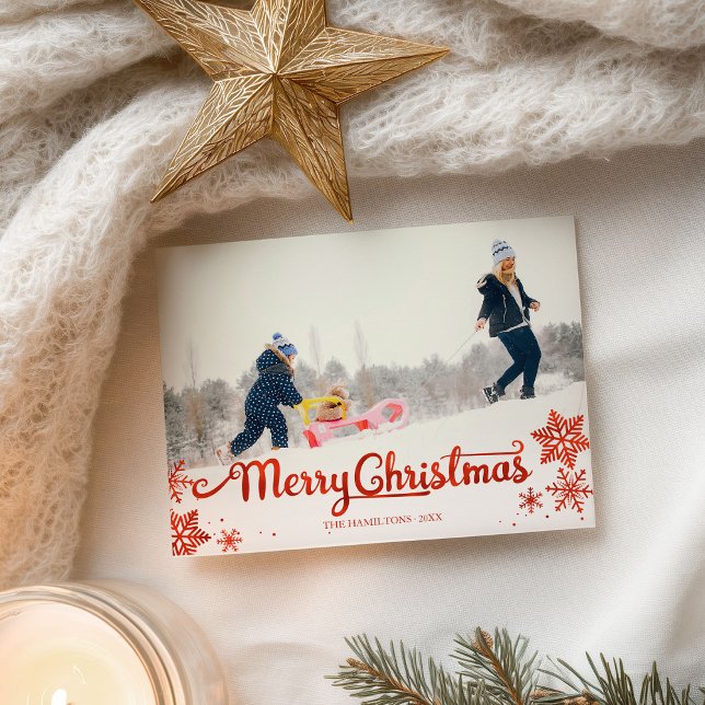 Cartão Postal Foto de Snowflake de Script Vermelho Cinto (Criador carregado)