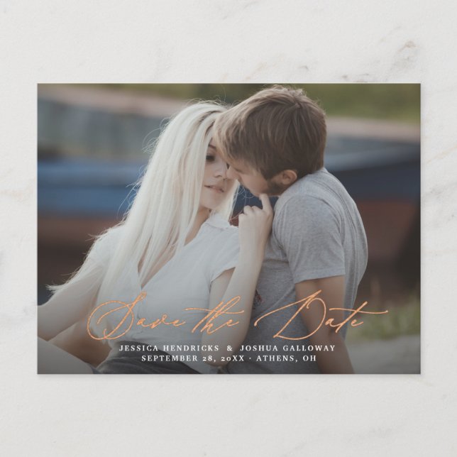 Cartão Postal Foto de sobreposição de caligrafia de cobre Salvar (Frente)