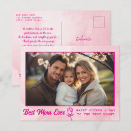 Cartão Postal Foto de Texto Elegante Dia das Mães Aquarela Rosa