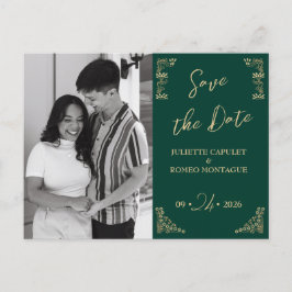 Cartão Postal Foto,Deco de Arte do Ouro Elegante em verde, salva